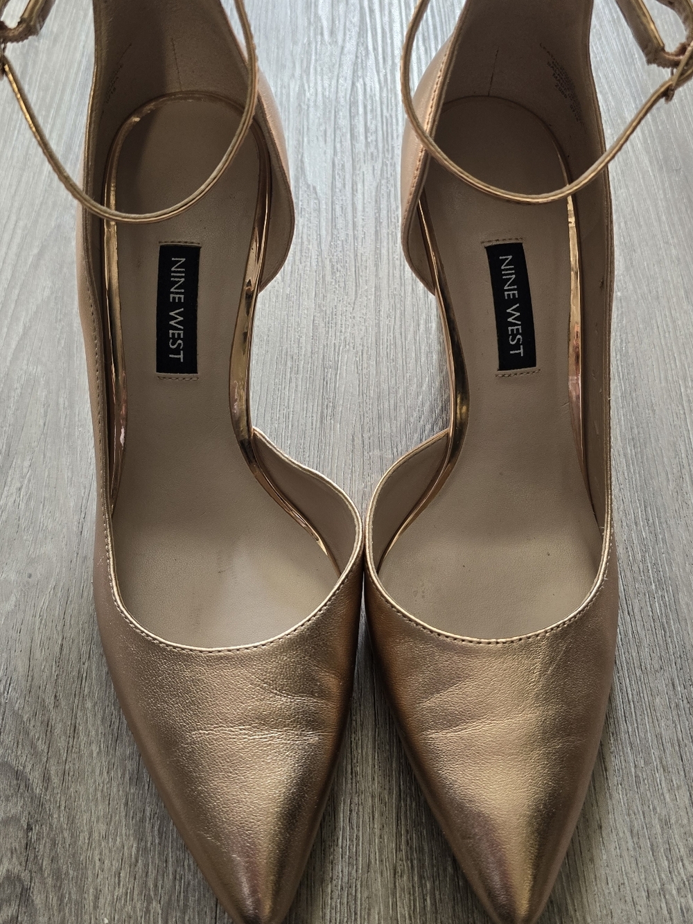 Nine West Rose Gold Pointed-Toe Ankle-Strap Heels